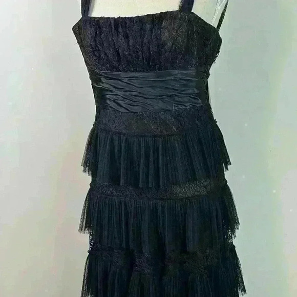 BCBGMAXAZRIA Black Ruffled Lace Evening Gown Dress - Picture 11 of 14